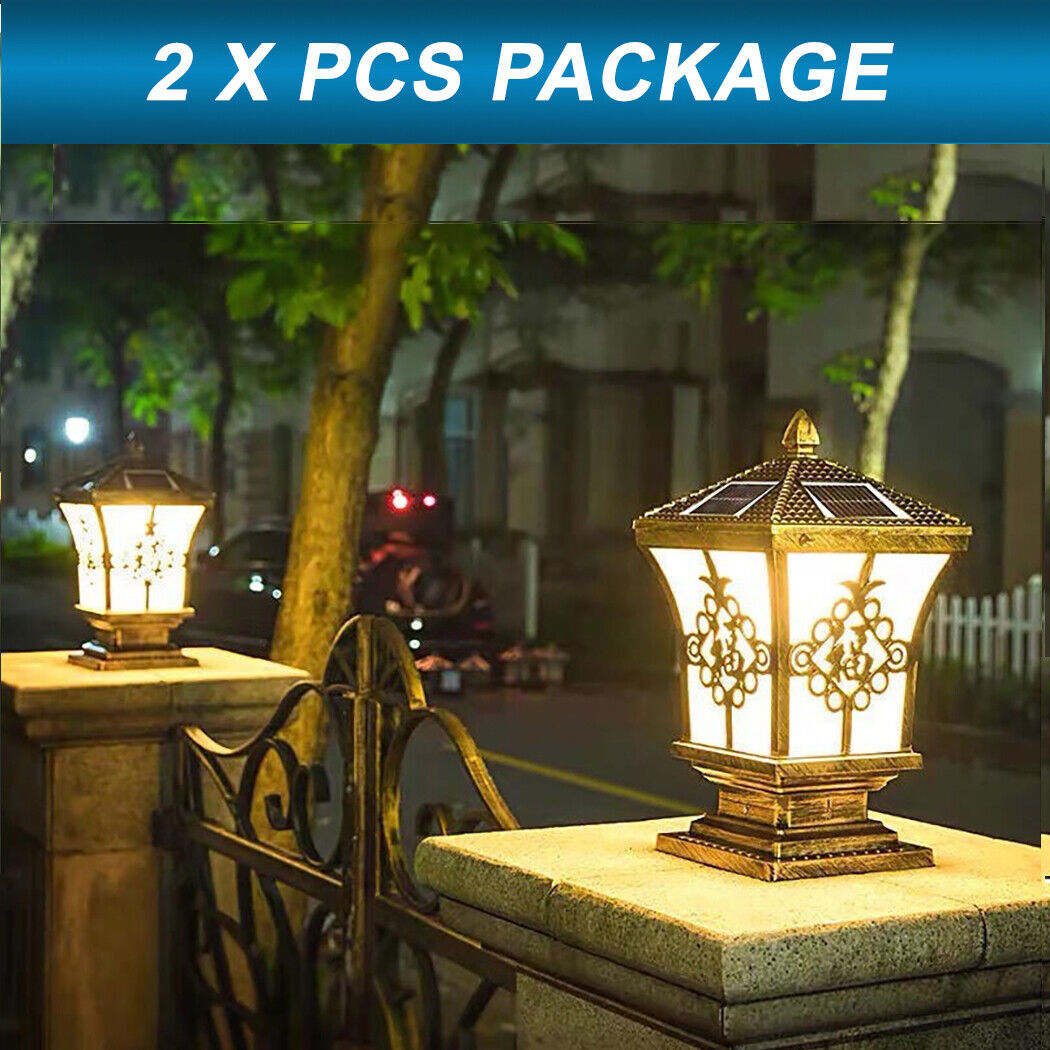 2 x PCS Solar Post Light Lantern Solar Pillar Light Solar Coach Lamp Black Brown